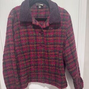 Cozy Plaid Teddy Jacket - Red and Purple
